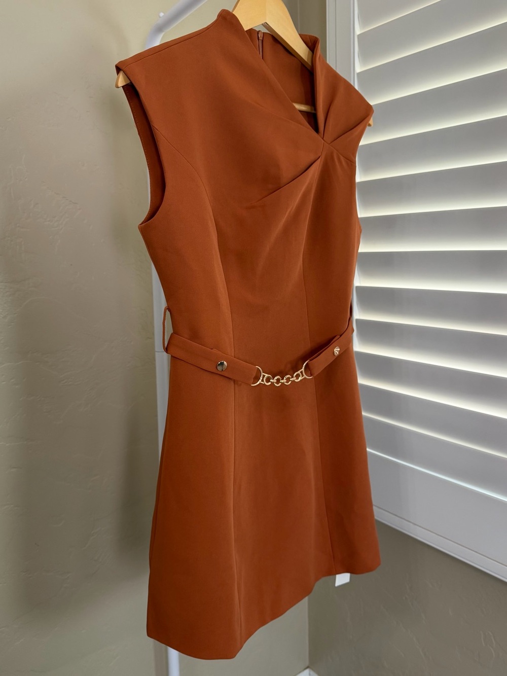 Commense Rust Orange Mini Dress Small NWT with Belt Sleeveless Tailored - Picture 4 of 9